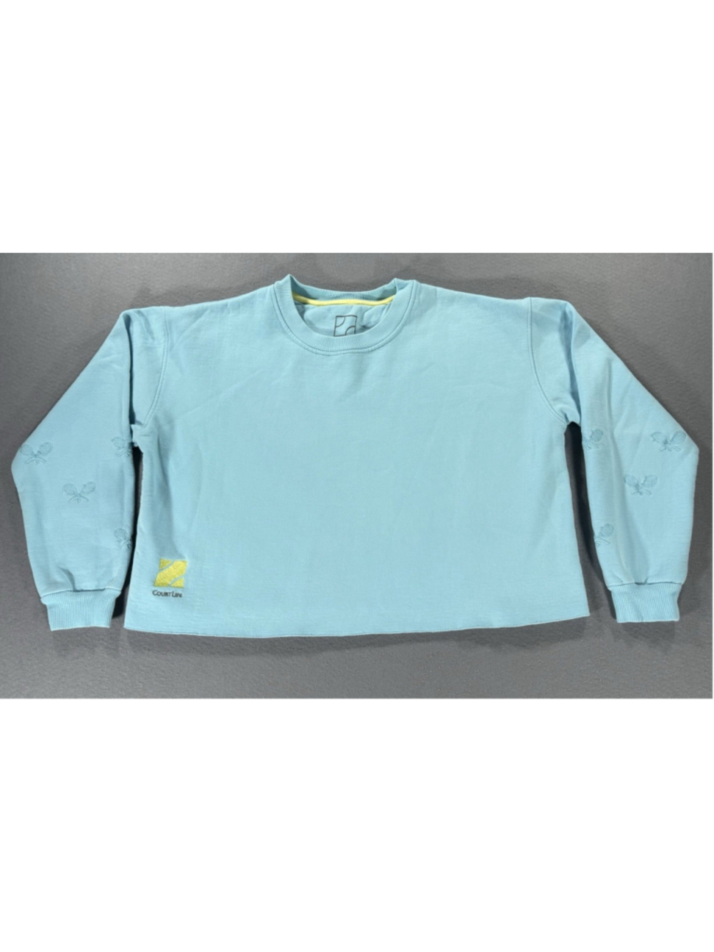 CourtLife Sweatshirt Womens 1 Blue Tennis Racket Embroidered Cropped Fleece S M